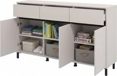 Immagine prodotto di Dmora Credenza Giarre 157x40x90h cm Bianco Crema, 3 Cassetti 3 Ripiani
