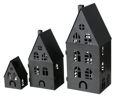 Image de lanterne 3pcs DOVER noire en métal H13-35cm Maison décorative en métal Photophore