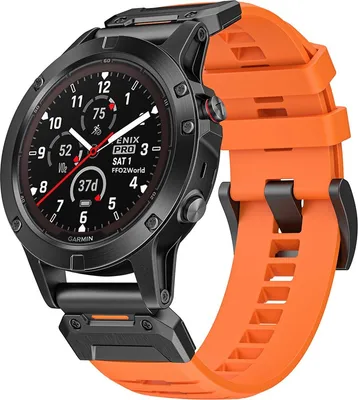 Produktbild von FFO2World Fluorkautschuk-Armband 26 mm – Kompatibel mit Garmin Fenix 5X/6X/7X/8 (51 mm) und Enduro 1/2/3 – QuickFit Uhrenarmband – Orange