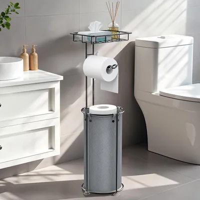 Produktbild von Freistehender Toilettenpapierhalter, Toilettenpapierhalter mit Ablagefach für 3 Rollen Toilettenpapier, grau