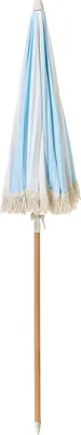 Produktbild von BELIANI Sonnenschirm Hellblau Stoff-Bespannung Rund ⌀ 150 cm mit Volant Regenschutz Holzmast Neigungsfunktion Kurbel Boho Garten Outdoor Balkon