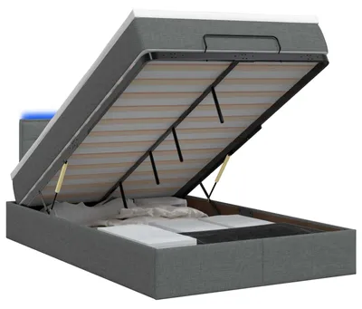 Image de Lit avec rangement et matelas LED, gris foncé, 120 x 190 cm
