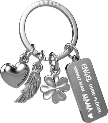 Produktbild von FABACH Beste Mama Schlüsselanhänger 3 Charms mit Gravur - Mutter Glücksbringer Mama Geschenk Anhänger für Muttertag und Geburtstag - Engel ohne Flügel nennt man Mama