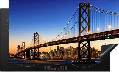 Produktbild von KitchenYeah© Herdabdeckplatte Brücke - San Francisco - Skyline , 90x52cm, Küche Deko, Glaskeramikkochfeld Herdabdeckung, Abdeckplatte fùr Kochfeld