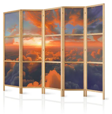 Produktbild von Muralo Japanischer PARAVENT 5-teilig Raumteiler klappbar PREMIUM-Vliesleinwand SONNENAUFGANG 3D für Schlafzimmer 225cmx172cm