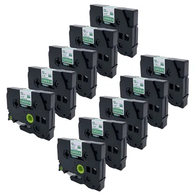 Produktbild von DULA Etikettenband - Kompatibel mit Brother P-Touch Tze-735 - 10 Stück - Weiß auf grün - 12mm x 8m