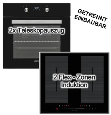 Produktbild von Herdset Vestel Einbaubackofen Hot Air Shield 2-fach Teleskopauszug + Wolkenstein Induktionskochfeld Flex