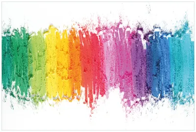 Produktbild von Wallario Wandbild aus Acryl, 90 x 60 cm, freischwebende Optik - Regenbogenstreifen auf weißem Hintergrund - Bunter Anstrich