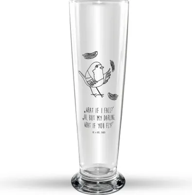 Produktbild von Mr. & Mrs. Panda Bierbecher Rotkehlchen Federn - Transparent - Geschenk, Bierglas, Bier Glas, fliegen, Spruch Motivation, Trinkglas, Vogel, Glasbierglas, Glasbecher