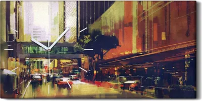 Produktbild von Wandbild Leinwand Bilder Wanduhr 60x30 Gemälde Stadt Autos Gebäude Kunst - weiße Hände