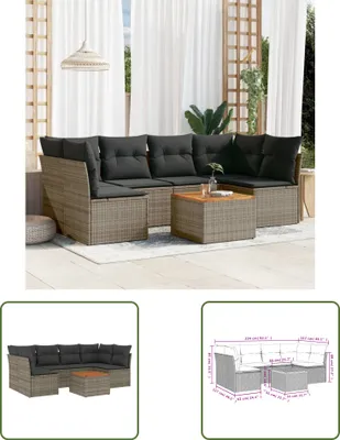 Produktbild von The Living Store 7-tlg. Garten-Sofagarnitur mit Kissen Grau Poly Rattan