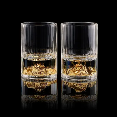 Immagine prodotto di Bicchieri da liquore in cristallo, capacità 45 ml, set da 2 pezzi, design Goldberg in oro 24 carati, senza BPA e senza piombo