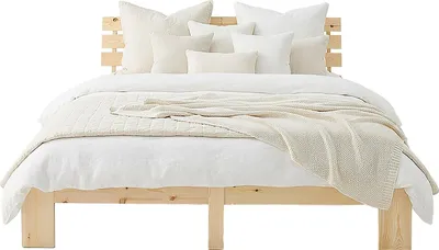 Produktbild von Homestyle4u Holzbett Doppelbett 140x200 mit Matratze mit ® Standard 100 und mit Lattenrost Bett Natur Holz Kiefer Bettgestell Futonbett