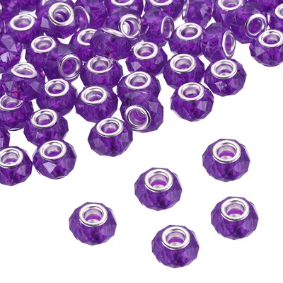 Image de Perles européennes - Avec un grand trou - Pour la fabrication de bijoux - 14 mm - Violet profond - 100 pièces