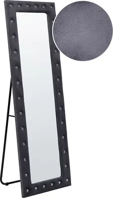 Obrázek produktu pro BELIANI Stojací zrcadlo tmavě šedé samet 50 x 150 cm se stojanem akrylové skleněné kameny dekorativní rám glamour styl nástěnná dekorace