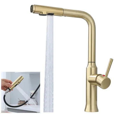 Küchenarmatur mit ausziehbarer Brause, mattgold, 40 cm Schlauch