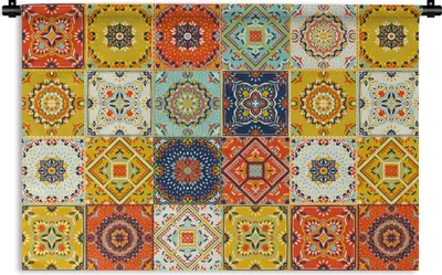 Produktbild von MuchoWow® Wandteppich Wandbehang Vintage - Blumen - Muster - Weiß - Orange 60x40 cm Tapisserie Dekoration Wandtuch - Wanddekorationen