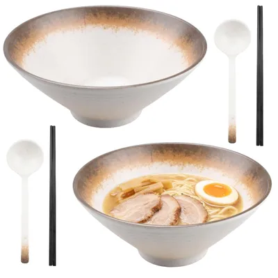 Produktbild von Set aus 6 Melamin-Ramen-Schalen mit Löffel und Essstäbchen