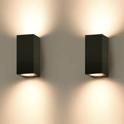 Immagine prodotto di 2 pezzi Led wall light 12W Moderna luce a parete su e giù bianco caldo 1200lm, IP65, per soggiorno camera da letto corridoio illuminazione a parete, nero
