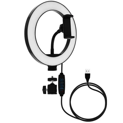 Immagine prodotto di Anello luminoso a LED da 20 cm con supporto per cellulare, di LinQ – Bianco