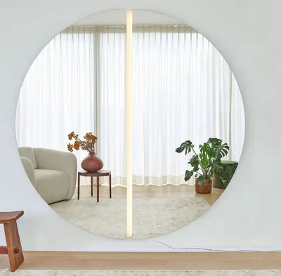 Obrázek produktu pro Casa Padrino zrcadlo 200 x 3,5 x v. 200 cm - Kulaté nástěnné zrcadlo s LED páskem - Obývací pokoj hotel restaurace butik zrcadlo