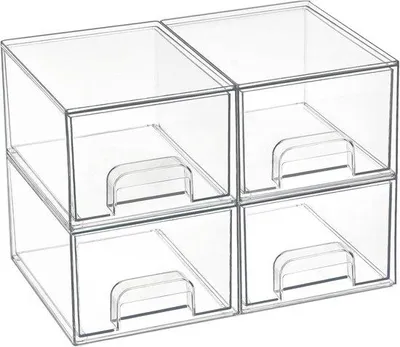Immagine prodotto di Set di 4 cassetti impilabili - Organizer in acrilico con 32 tappetini antiscivolo per comò e bagno