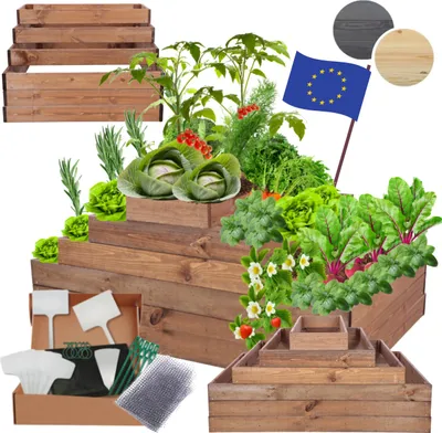 Produktbild von MODO24 Hochbeet Holz, Pflanzkasten, Massivholz, Kiefer, Kräuterbeet, Blumenkasten, Garten, Terrasse, 54x117x80 cm, Braun, ZP09
