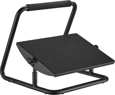 A black metal footrest with a padded handle.