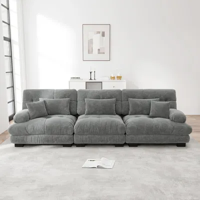 Produktbild von 3-Sitzer Modulares Ecksofa mit Tiefensitz, 80% Chenille Schlafsofa Komfortabel Gepolstert für Wohnzimmer, Apartment, Studio, Büro, 80% Chenille Grau