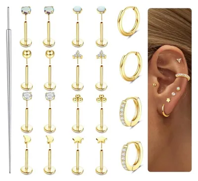 Produktbild von Solidchoice – 10 Stück Tragus-Piercings, Ohrringe – Gold/Silber, hypoallergen