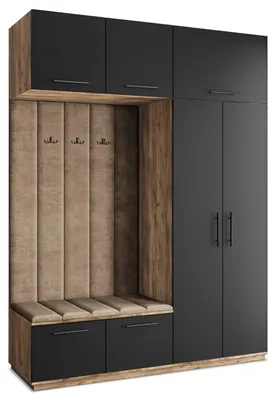 Produktbild von Masseno Garderobe-Set REMA 180/240/60 cm Modern Garderobenschrank Eiche Lefkas, Veloursstoff MONOLITH 09 (Beige)