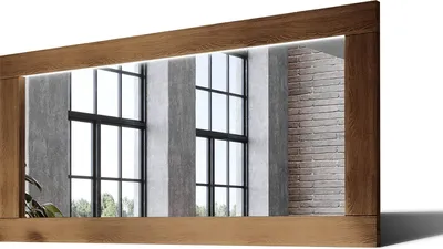 Produktbild von 130x70 Rechteckig Rustikal Wandspiegel mit Rahmen massivholz Eichenholz mit Beleuchtung Horizontal | Individuell Spiegel Nach Maß | LDR225 Oak Brown Glatte Oberfläche