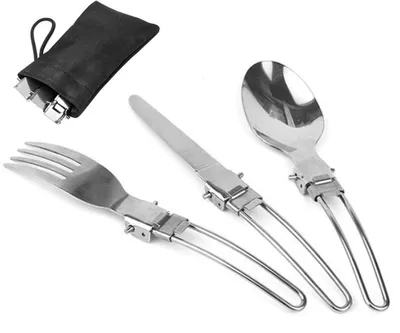 Produktbild von Go Go Gadget – Campingbesteck – faltbar – Survival – Notfall – Gabel, Messer, Löffel – Edelstahl – 1 Set