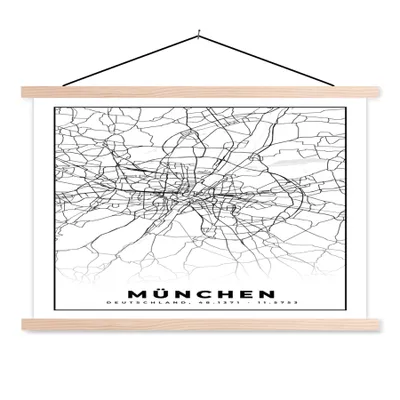 Produktbild von MuchoWow® Textilposter München - Karte - Stadtplan 60x40 cm mit holzfarbenen Rahmen - Bilder