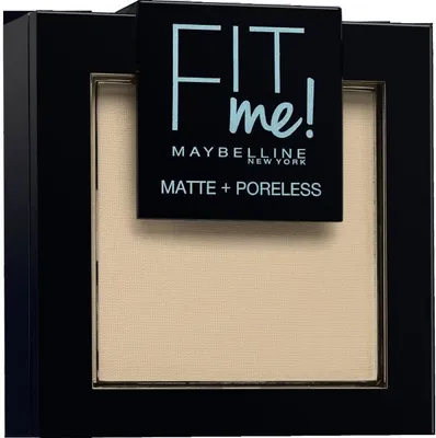 A close-up studio shot of a Maybelline Fit Me! Matte + Poreless powder compact.