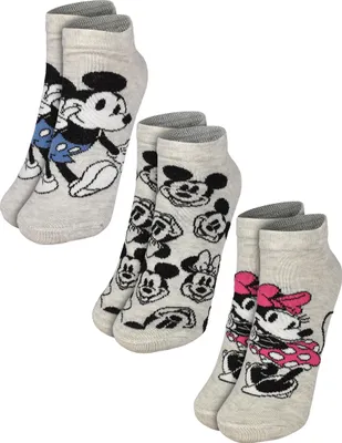 Produktbild von Disney Minnie & Mickey Mouse Socken für Damen - Frauen Sneaker Strümpfe Grau (3er Pack) 39-42