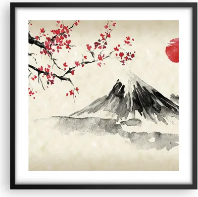 Produktbild von Gerahmtes Poster - Schwarzer Rahmen - Aquarell asiatisch Landschaft - 50x50 cm - Wand Bild - Wanddeko - Wandbilder - Kunstposter - Wandposter - Bilderrahmen - Bilder - Kunstdruck - P2BAC50x50-4513