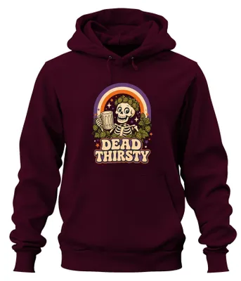 Productafbeelding van Dead Thirsty Skelett Bier Hopfen Retro Vintage Lederhosen Hoodie, Bourgogne, XL