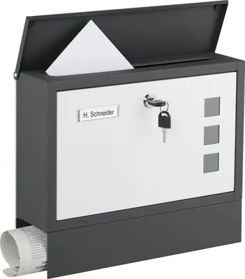Image de Boîte aux lettres Relaxdays avec fenêtre, en métal, 4 clés, avec compartiment à journaux, H x l x P : env. 30 x 36 x 11 cm, bicolore