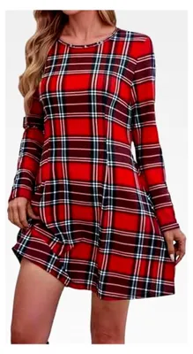 Produktbild von Damen Kleid Kariert mit langen und halben Ärmeln, gepunktet und gestreift, Freizeitkleid, Minikleid, Hemdkleid, Weihnachtskleid, Sweatkleid, Pulloverkleid