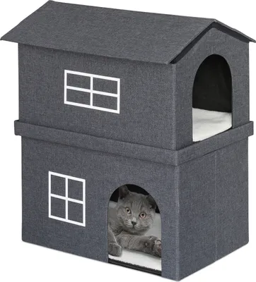 Immagine prodotto di Relaxdays: casetta per gatti in tessuto, cuccia con 2 ingressi, A x L x P: 71,5 x 62,5 x 44 cm, cuccia pieghevole, grigio scuro