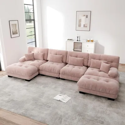 Produktbild von STILVORA Modulares Ecksofa als U-förmiges Couch Set für Wohnzimmer, 4-Sitzer Cloud Couch mit beweglichem Ottoman und DIY-Kombination, Chenille Sofa für komfortables Sitzen, Chenille