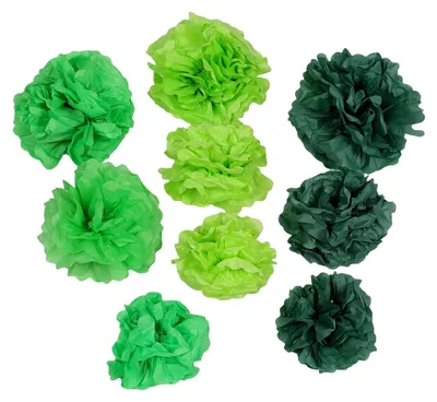 Produktbild von 21 Stück grüne Seidenpapier-Pompons als Dekoration für Partys, Tischgestaltungen und Foto-Requisiten für Abschlussfeiern und Geburtstagsfeiern
