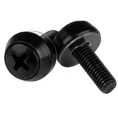 Produktbild von StarTech.com 50er-Pack M5 12mm Rackschrauben Set für 19 und 10 Zoll Serverracks, Netzwerkschränke und Gehäuse, Schwarz, TAA, Schraube, Stahl, Blech, Allgemeiner Nutzen, M5, Kuppelkopf