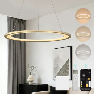 Produktbild von Mai & Mai Pendelleuchte Esstisch, 60cm LED Hängelampe, stufenlos dimmbar höhenverstellbare 30W Esstischlampe mit Fernbedienung Gold Luvina01