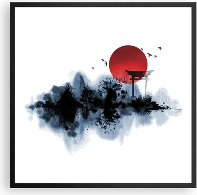 Produktbild von Gerahmtes Poster - Schwarzer Rahmen - Rot Sonne Tor - 60x60 cm - Wand Bild - Wanddeko - Wandbilder - Kunstposter - Wandposter - Bilderrahmen - Bilder - Kunstdruck - Wanddekoration - P2BAC60x60-4666
