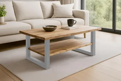 Produktbild von Couchtisch Baumkante 115 x 65 cm Akazie massiv + naturfarben lackiert silber PATRICK