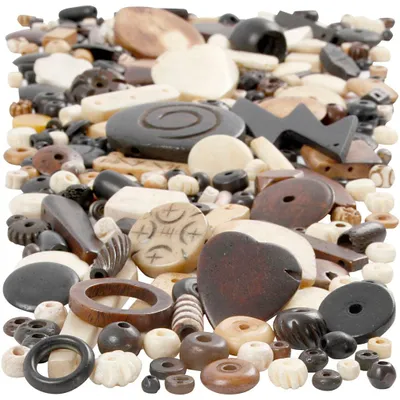 Produktbild von Knochenperlen-Mix, Größe 5-30 mm, Lochgröße 1-2 mm, 300 g/ 1 Pck [HOB-68421]