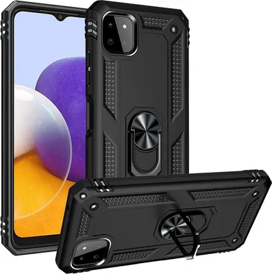 Produktbild von Conie Outdoor Schutzhülle für Samsung Galaxy A22 5G Tasche Silikon Hard Case Cover Hülle mit Halter Ständer in Schwarz