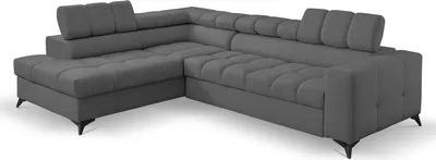 Image de Canapé d'angle Andrea en L avec appuie-tête réglables Fonction couchage Coffre de rangement 267 cm Livraison à domicile Salon à gauche (couleur : gris foncé Vena 20)